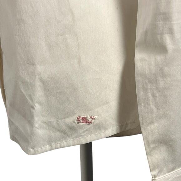 Vineyard Vines White Button Up Blouse 4 Preppy Coastal Clean Classic Pink Whale - Picture 3 of 9